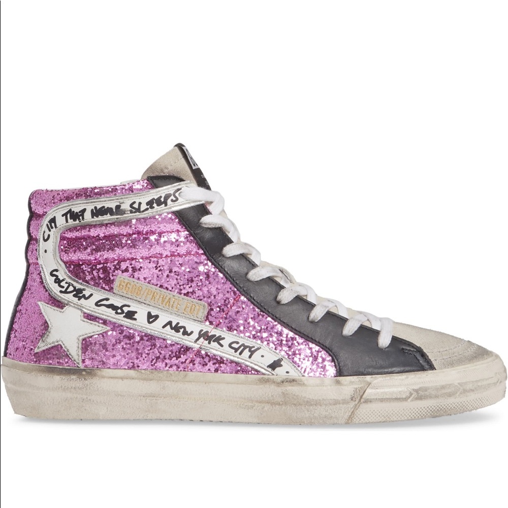 NIB Golden Goose pink glitter high tops